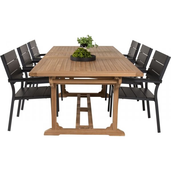 Bjurker Matgrupp (195x110) - Svart/Natur - 6 Stolar