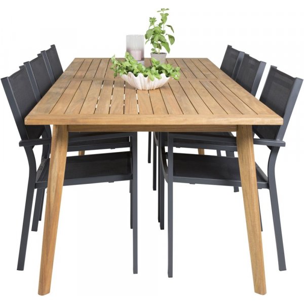 Charlottenberg spisegruppe (220x100) - Sort/Natur - 6 Stole