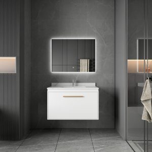 Badrumsm&ouml;bler 80 cm Vit & M&auml;ssing LED-spegel - Nova + Toalettpappersh&aring;llare