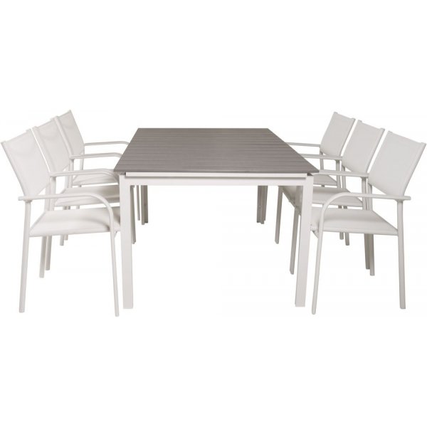 Prssebo Matgrupp (160x100) - Vit/Gr - 6 Stolar