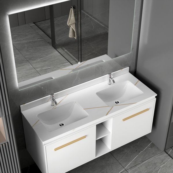 Kylpyhuonekalusteet Nova 120 cm - Valkoinen & Messinki + WC-paperin pidike Kylpyhuonekalusteet Nova 120 cm - Valkoinen & Messinki + WC-paperin pidike