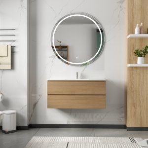 Badrumsm&ouml;bler 100 cm Ljust tr&auml; LED-spegel - Milan + Toalettpappersh&aring;llare