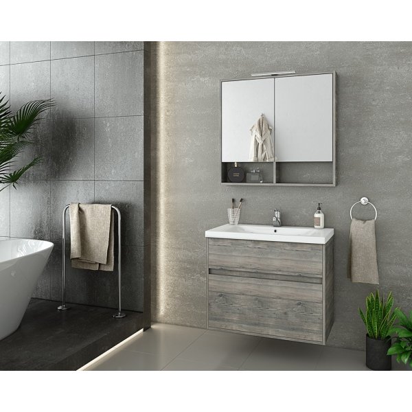 Badrumsmbler Instinct 80 - Smoked Oak med spegelskp