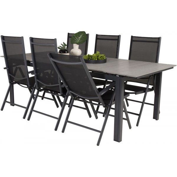 Prässebo Spisegruppe (224x100) - Sort/Grå - 6 Stole Prässebo Spisegruppe (224x100) - Sort/Grå - 6 Stole