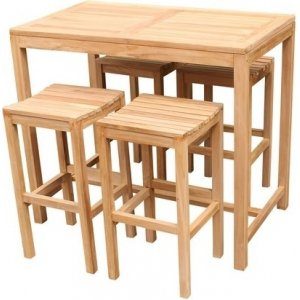 matgrupp bar teakträ 4 stolar 120x70 cm utomhus altan + rengöringsspray för utemöbler