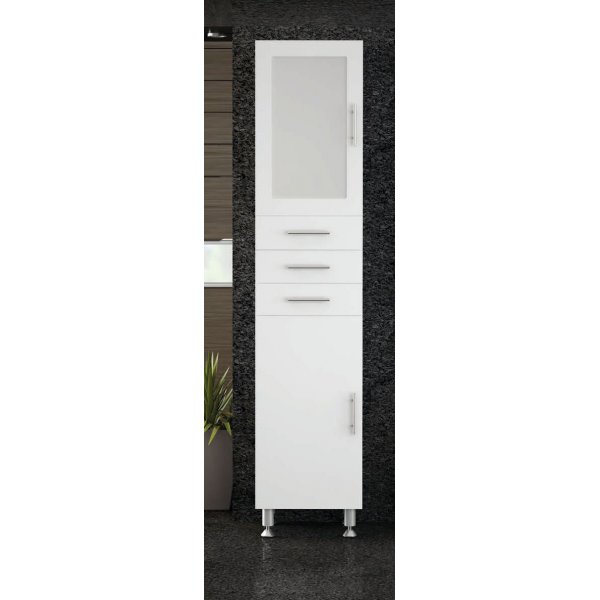 Golvstende hgskp med tvttkorg - ett glasdrrskp - vit - 40x184 cm