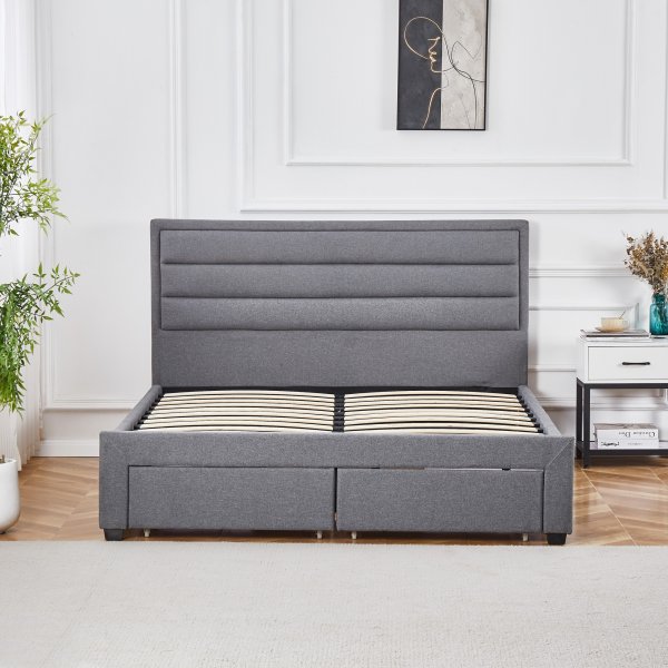 S�ngram med f�rvaring inklusive s�nggavel 180 x 200 cm - Gr�
