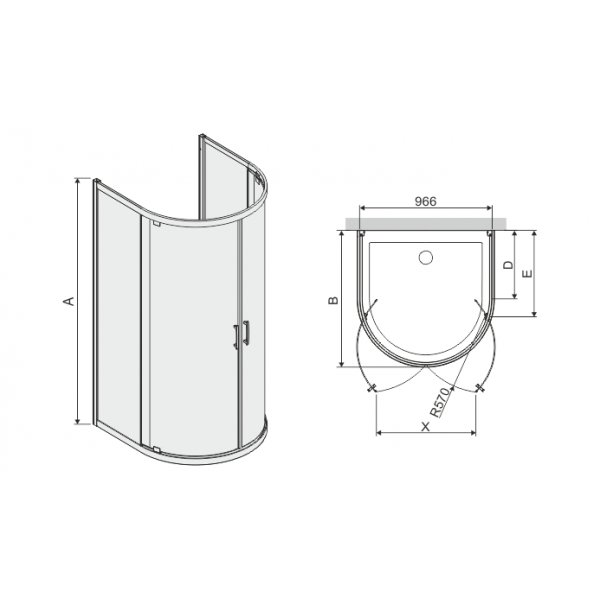 Duschhörn TX Halvrund Enkelvägg  - 5mm glas (2-dörrar utåtgående) Duschhörn TX Halvrund Enkelvägg  - 5mm glas (2-dörrar utåtgående)