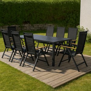 Utematgrupp – Las Vegas & Svea | Svart Aluminium | 8 positionsstolar Utematgrupp – Las Vegas & Svea | Svart Aluminium | 8 positionsstolar