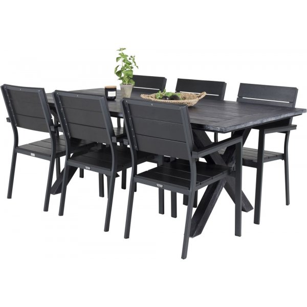 Ramsj� Spisegruppe (200x100) - Sort - 6 Stole