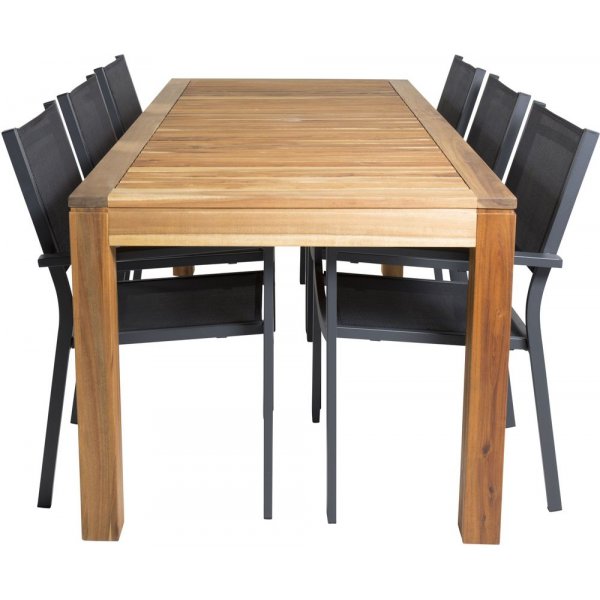 Pr�ssebo Matgrupp (200x90) - Svart/Natur - 6 Stolar