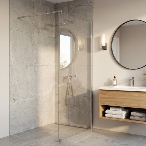 Duschv�gg Crystal 900 � 90x190 cm i 8 mm h�rdat glas | Walk-in duschv�gg med kromprofiler