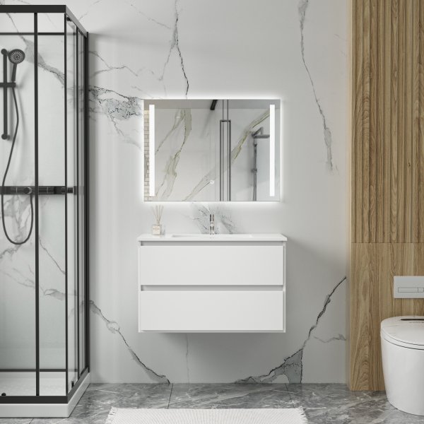 Badeværelsesmøbel Florence 80 cm - Hvid + 2.00 x Badeværelse krog Badeværelsesmøbel Florence 80 cm - Hvid + 2.00 x Badeværelse krog