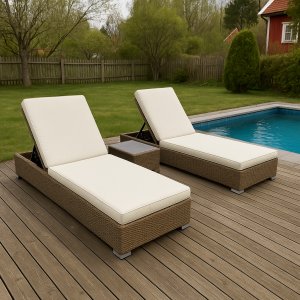 Astrid 2 liggestole med bord - Naturlig syntetisk rattan Astrid 2 liggestole med bord - Naturlig syntetisk rattan