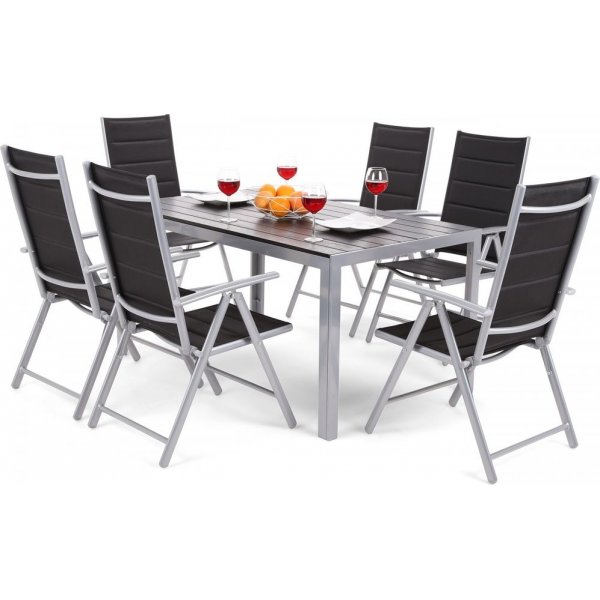 Utematgrupp Ibiza bord 150cm + 6 stolar - Silver/svart