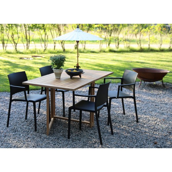 Salt� teak spisegruppe: Teak bankebord inkl. 4 Alafors stelstole