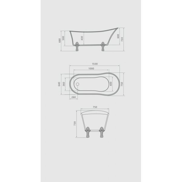Tassbadkar Kapolei frist�ende 150 � 75 cm