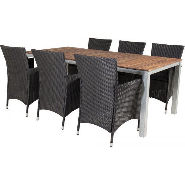 Salstad Spisegruppe (200x100) - Sort/Natur/Slv - 6 Stole