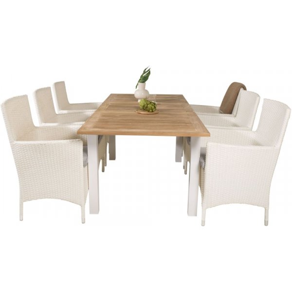 Dotorp Matgrupp (160x90) - Vit/Natur - 6 Stolar