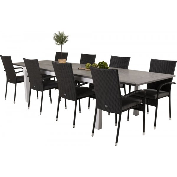 Ekens Matgrupp (224x100) - Svart/Gr/Vit - 8 Stolar
