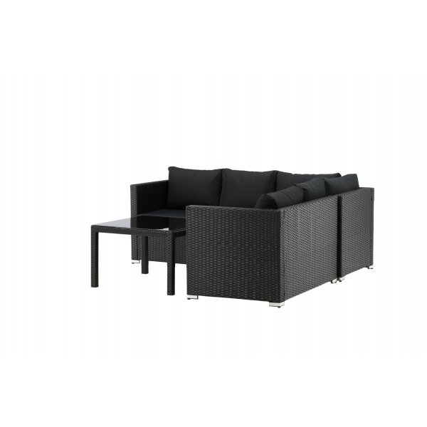 Loungegruppe Kuba sofagruppe + bord - sort syntetisk rattan / sorte hynder