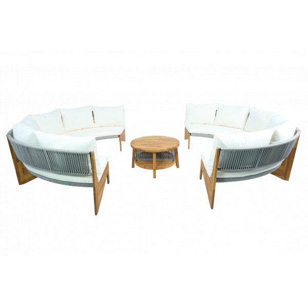 Rund loungesoffgrupp med bord | Tv� soffor i rope & acaciatr� | Creme