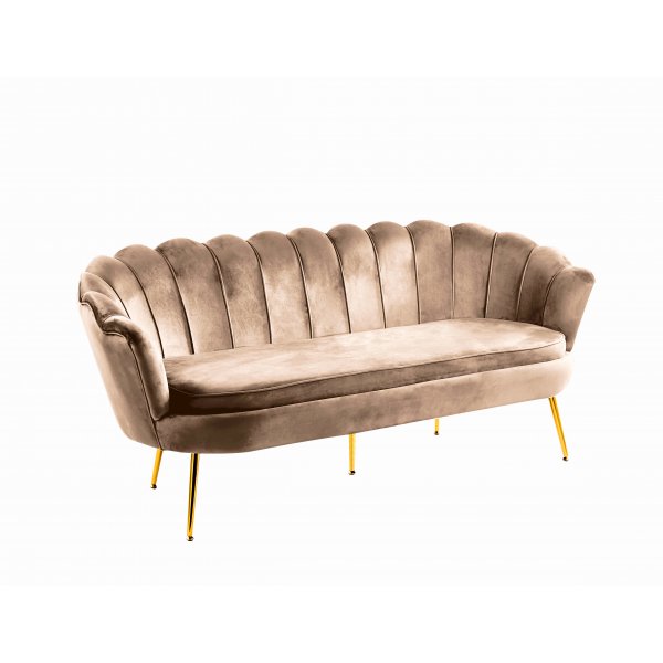 Soffa 3-sits i m�rk beige sammet/m�ssing - Kingsley