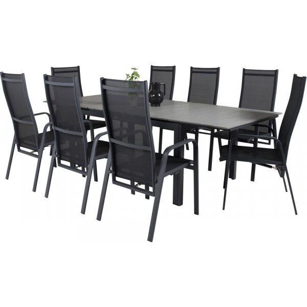 Pr�ssebo Matgrupp (160x100) - Svart/Gr� - 8 Stolar