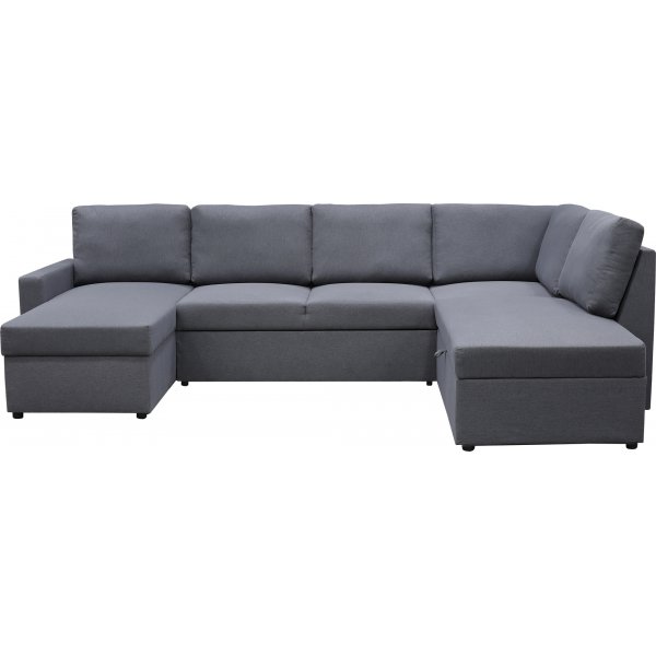 U-soffa b�ddsoffa Dream med f�rvaring - 299 cm - m�rkgr�