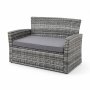 Lounge-Gruppe für 4 Personen mit Sofa, 2 Sesseln und Tisch aus Sicherheitsglas - Graue Gartenmöbelgruppe für Balkon und Terrasse Lounge-Gruppe für 4 Personen mit Sofa, 2 Sesseln und Tisch aus Sicherheitsglas - Graue Gartenmöbelgruppe für Balkon und Terrasse