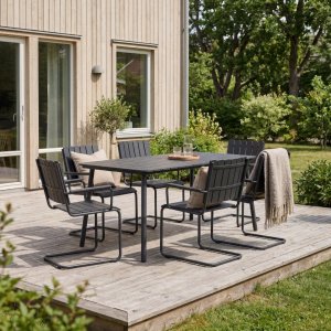 Holmsund Essgruppe Schwarz 6 St�hle 150x90 cm + M�belpflege