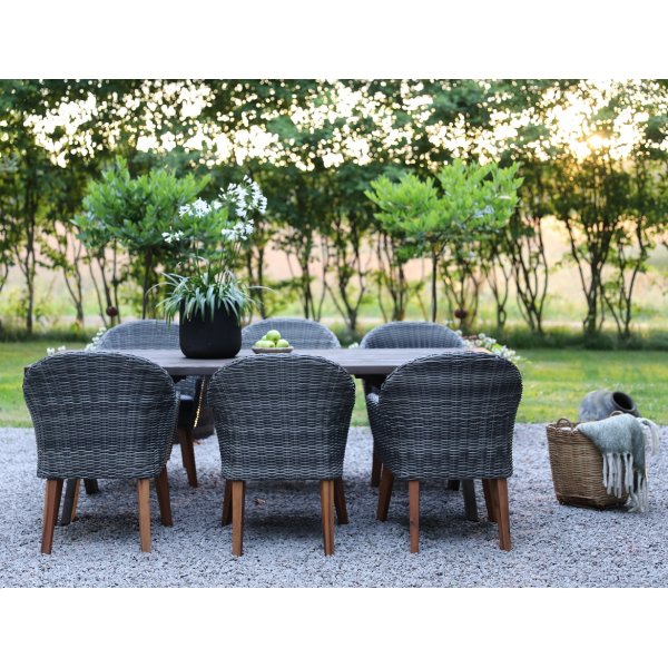 Gartenmöbel-Set 220 cm Braun/Grau mit 6 Stühlen + Textilimprägnierung für Outdoormöbel Gartenmöbel-Set 220 cm Braun/Grau mit 6 Stühlen + Textilimprägnierung für Outdoormöbel