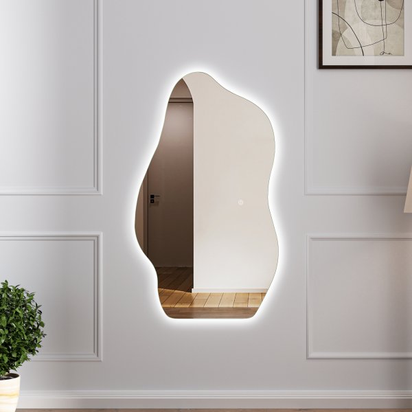 Stort spejl 120x70 cm | LED-belysning med lysdmper | Bianca