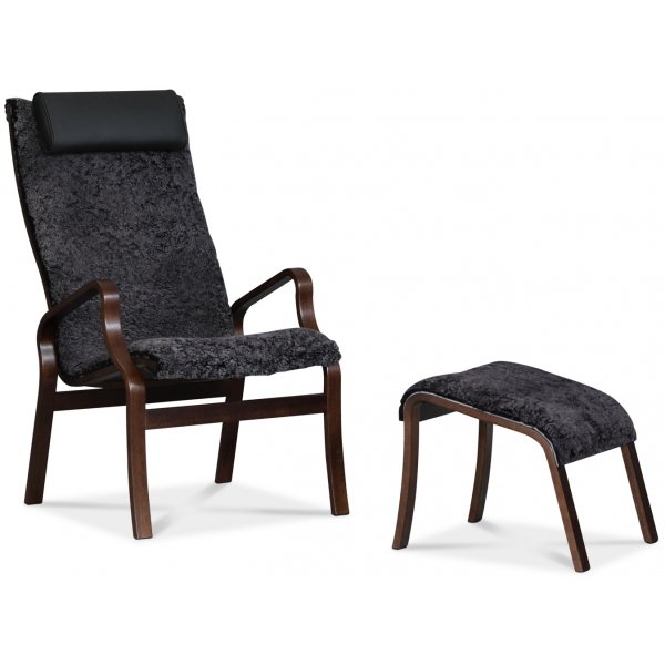 Lammet / Fashion fotpall i f�rskinn scandinavian dark grey - M�rk valn�t