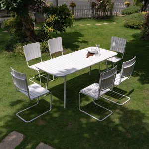 matgrupp utomhus 6 stolar vit bord 180x80 cm