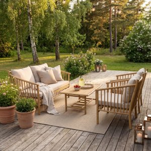 Bambu loungegrupp utomhus Soffa, 2 f�t�ljer & bord i naturmaterial