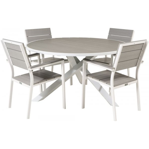 Ebbarp Matgrupp (ø140) - Vit/Grå - 4 Stolar Ebbarp Matgrupp (ø140) - Vit/Grå - 4 Stolar