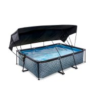 Pool 220x150x65cm med solsegel och filterpump - Grå