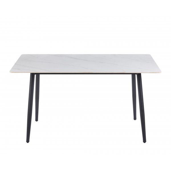 Inez matbord med keramisk vit matt marmor - 140x80 cm