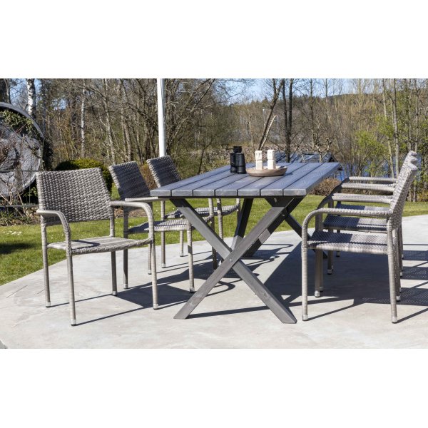 Scottsdale utematgrupp med 6 st karmstolar (stapelbara) och matbord 190 cm - Gr�