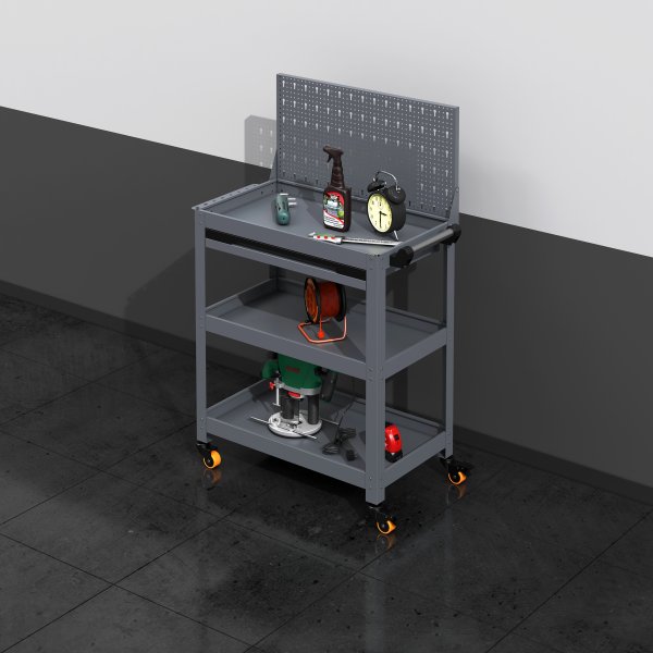 Arbejdsvogn med pegplade | 3 hylder | kompakt design
