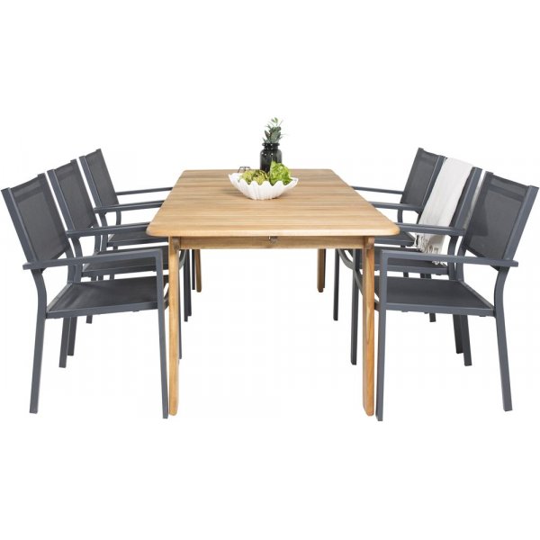 Malmby Matgrupp (180x90) - Svart/Natur - 6 Stolar