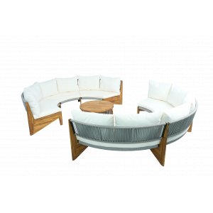 Rundt loungesofasæt med bord | To sofaer i reb og akacietræ | Creme Rundt loungesofasæt med bord | To sofaer i reb og akacietræ | Creme