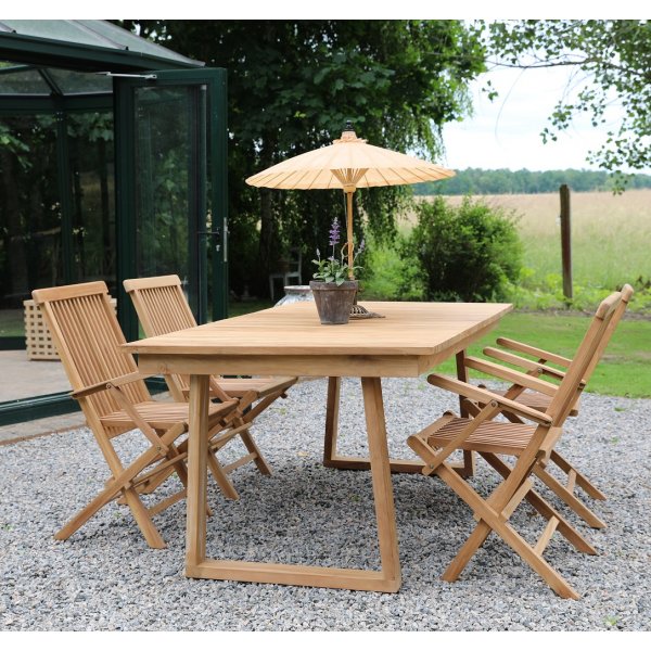 Saltö Outdoor-Essgruppen-Esstisch 180x100 cm mit 4 Saltö-Sesseln - Teakholz + Reinigungsspray für Gartenmöbel Saltö Outdoor-Essgruppen-Esstisch 180x100 cm mit 4 Saltö-Sesseln - Teakholz + Reinigungsspray für Gartenmöbel