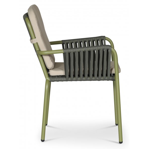 Stabelbar havestol gr�n med beige hynde - Lincoln