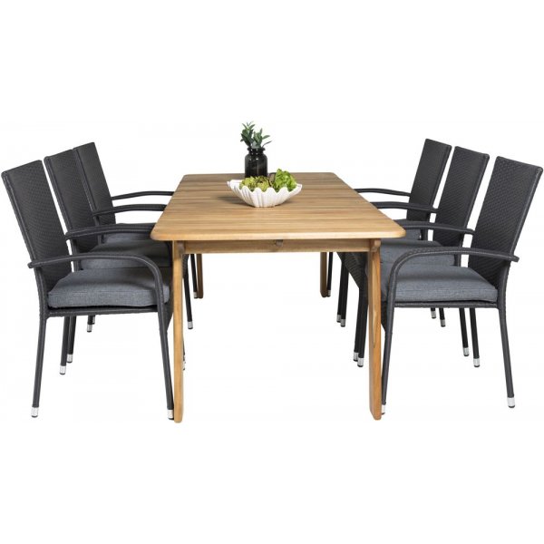 Malmby Matgrupp (180x90) - Svart/Natur - 6 Stolar