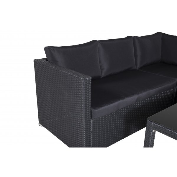 Loungegruppe Kuba sofagruppe + bord - sort syntetisk rattan / sorte hynder