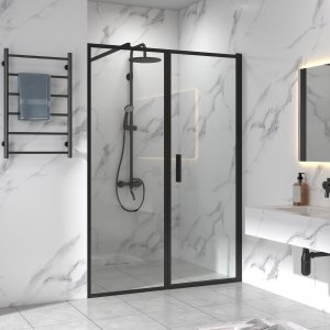 Dobbelt brusevæg 160 cm | 6 mm sikkerhedsglas | Isabella - Sort Dobbelt brusevæg 160 cm | 6 mm sikkerhedsglas | Isabella - Sort