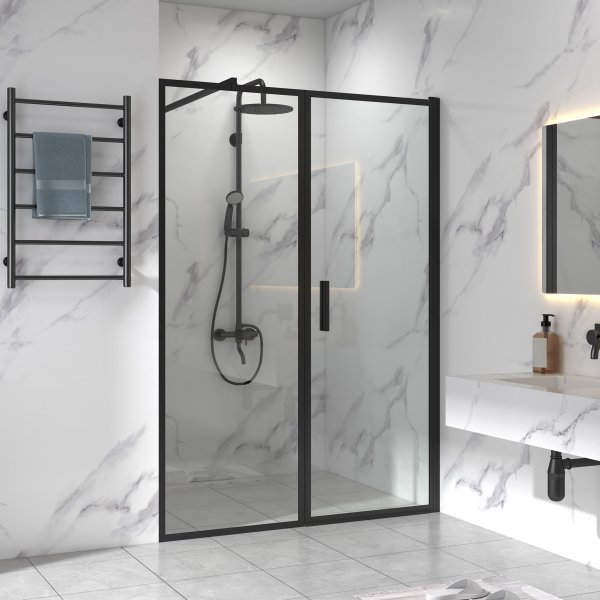 Dobbelt brusevg 160 cm | 6 mm sikkerhedsglas | Isabella - Sort