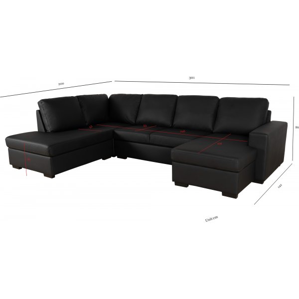 Solna U-sofa i sort PU A3D Solna U-sofa i sort PU A3D